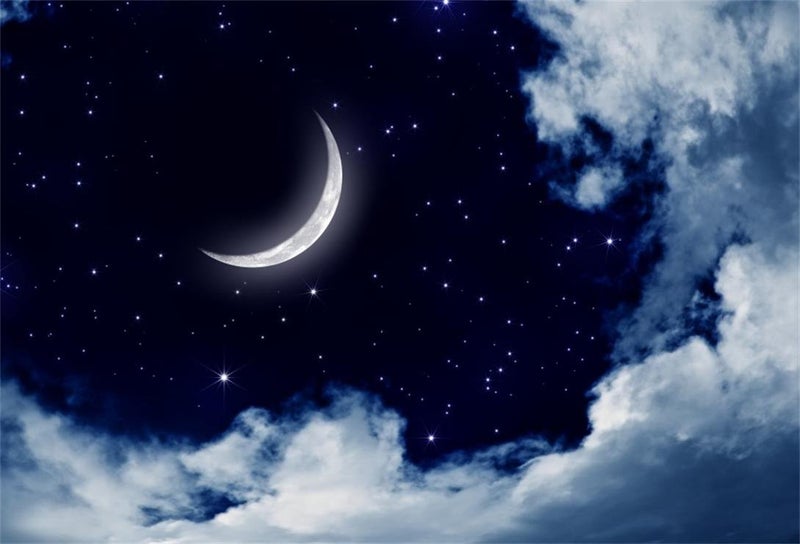 AOFOTO 6x4ft Sweet Crescent Moon Night Backdrop Beautiful Starry Sky Clouds Photography Background Good Dream Baby Kid Children Infant Girl Newborn Boy Artistic Portrait Photo Studio Props Wallpaper - Image 1